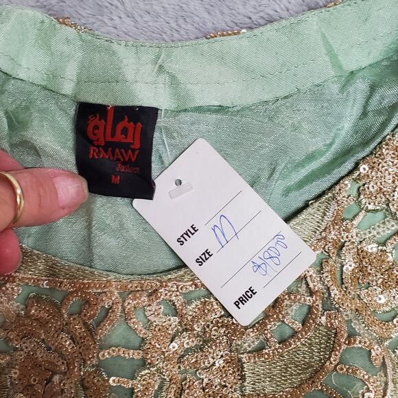 RMAW Pakistani Indian Shalwar Kameez M Wedding Dress Mint Green Net Embroidered - Picture 16 of 16